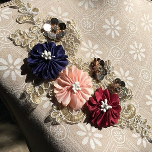 Noble lace application for sewing - golden lace with flowers & sequins - flowers wedding party festive DIY #42