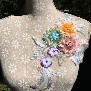 Summer lace application for sewing - pastel lace with flowers & sequins - flowers wedding party festive DIY #44