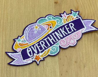 Pastel Overthinker Iron-On Patch - 9x 4 cm - Introvert Bookworm Booktok Feminism Affirmation Faith Motivation Saying Motto