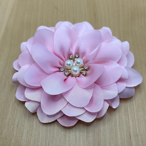 Elegante fiore grande in tessuto rosa confetto con glitter e perline da cucire - circa 8,5 cm - applicazione patch floreale riciclo fai da te #7