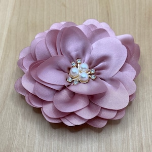 Elegante fiore grande in stoffa color rosa con glitter e perle da cucire su applicazione patch floreale rosa-viola di circa 8,5 cm upcycling fai da te #7