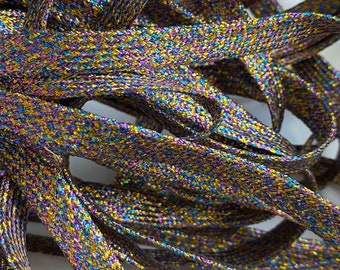 Colorful glitter shoelaces gold-pink-turquoise - 120 cm long 1 cm wide - glamor flat laces - noble sparkling sneaker laces high top DIY