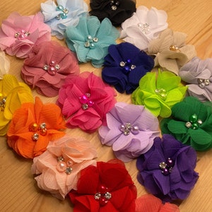 Fiori di stoffa in chiffon con perle e glitter - 20 colori tra cui scegliere - circa 5 cm - applicazione floreale riciclo fai da te cucito fiori da giardino #4