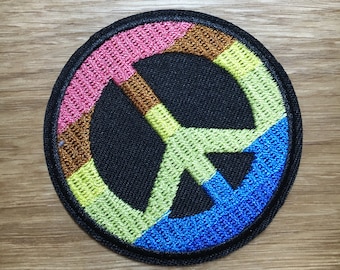 Rundes Regenbogen PEACE Patch 6,5cm Durchmesser zum Aufbügeln - Backpacking Bunt Toleranz Frieden