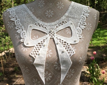 Collar de encaje para coser - Encaje blanco con arco y cuentas - Gótico victoriano Pagan Boho Witch Ethno Style - BRICOLAJE - #35