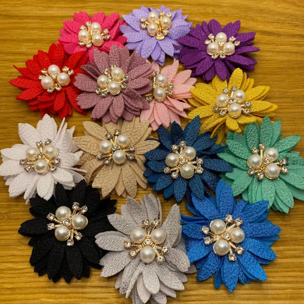 Stoff Blüten mit Perlen & Glitzer zum Aufnähen - 14 Farben zur Wahl  -  ca. 5cm - Floral  Applikation DIY Upcycling Nähen Garten Blumen #6