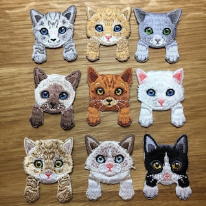 Katzen Aufnäher 3cm x 4cm Kätzchen zum Aufbügeln Deine Lieblingskatze Patch Alle 9 Kätzchen