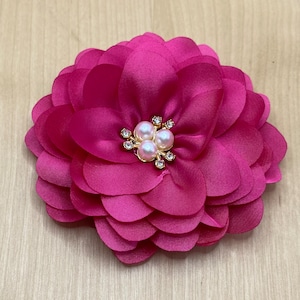 Elegante fiore grande in tessuto rosa con glitter e perline da cucire - circa 8,5 cm - applicazione patch floreale riciclo fai da te #7