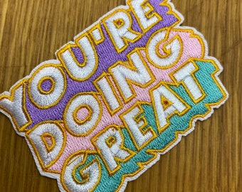 Your're doing great - pastel-colored lettering patch to iron on approx. 5 cm x 7.5 cm - Statement iron-on patch Grafitti Encouragement
