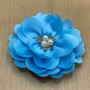 Elegante fiore grande in tessuto azzurro con glitter e perline da cucire - circa 8,5 cm - applicazione patch floreale upcycling fai da te #7