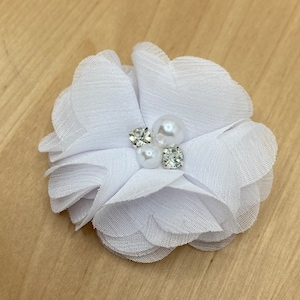 Fiori di stoffa bianchi in chiffon con perle e glitter - circa 5 cm - applicazione floreale cucito upcycling fai da te fiori da giardino #4 colore 2