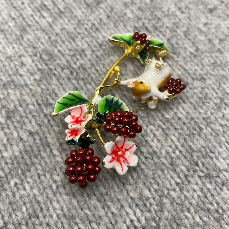 Lindo broche moras con ratones 6 x 3 cm pin esmaltado otoño naturaleza flores animales del bosque rosa dorado floral imagen 5