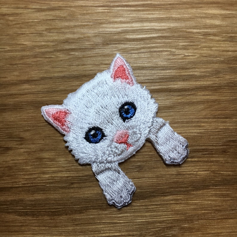 Katzen Aufnäher 3cm x 4cm Kätzchen zum Aufbügeln Deine Lieblingskatze Patch 6 - Weiß