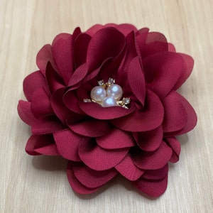 Elegante fiore grande in tessuto rosso vino rosso scuro con glitter e perline da cucire - circa 8,5 cm - applicazione patch floreale riciclo fai da te #7