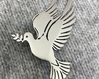 Edelstahl Friedens Taube als Brosche - 5,5 x 4,5 cm - silber Anstecker Vogel Frühling Naturschutz Glück Liebe Hoffnung Glaube Arche