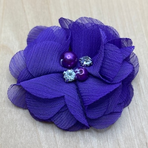 Fiori di tessuto viola in chiffon con perle e glitter - circa 5 cm - applicazione floreale cucito upcycling fai da te fiori da giardino #4 colore 14