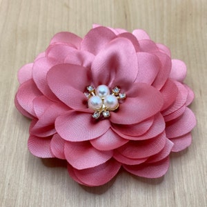 Elegant salmon pink large fabric flower with glitter & beads to sew on pink approx. 8.5 cm Floral Patch Application DIY Upcycling #7