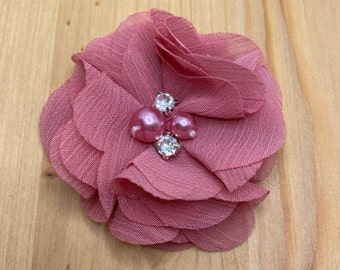 Oud rosé stof bloemen gemaakt van chiffon met parel en glitter - ca. 5 cm - roze bloemenapplicatie DIY Upcycling naaien tuinbloemen #4 - kleur 11
