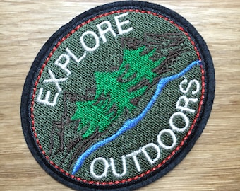 EXPLORE OUTOORS - Patch pour repassage - env. 8 cm x 7 cm - Wilderness - Backpacking - Forêt