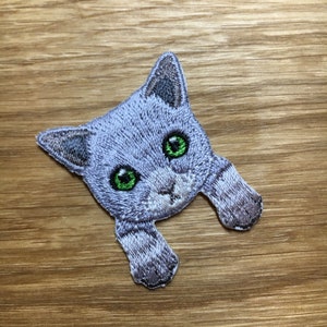 Katzen Aufnäher 3cm x 4cm Kätzchen zum Aufbügeln Deine Lieblingskatze Patch 3 - Grau