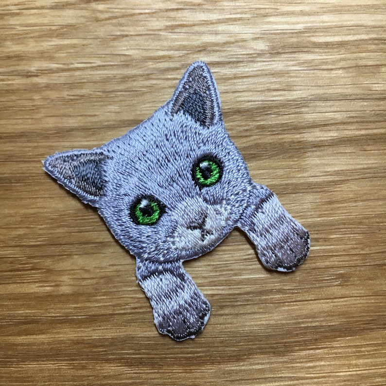 Katzen Aufnäher 3cm x 4cm Kätzchen zum Aufbügeln Deine Lieblingskatze Patch 3 - Grau