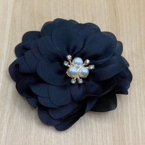 Elegante fiore grande in tessuto nero con glitter e perline da cucire - circa 8,5 cm - applicazione patch floreale riciclo fai da te #7