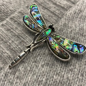 Libellen Brosche mit glitzernder Abalone Muschel 5x 6 cm Perlmutt Vintage Anhänger Insekt Liebe Blumen Schmetterling Motte Ozean Meer Bild 7