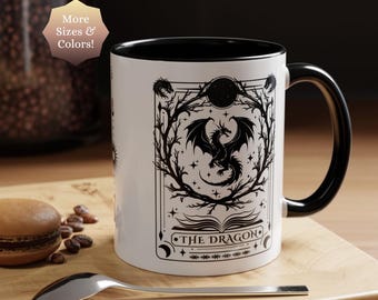 The Dragon Tarot Card Coffee Mugs: Celestial Bookish Romantasy Reader Gifts