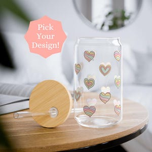 Pastel Boho Glass Tumbler With Bamboo Lid & Straw, Floral Tumbler, Colorful Bohemian Iced Beverage Soda Cup, Trendy Aesthetic, Unique Gift