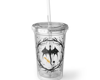 16oz Bookish War Dragons Dark Fantasy Acrylic Cup With Lid & Straw, Dragon Rider, War Romance Romantasy Fiction Bibliophile Bookworm Reader