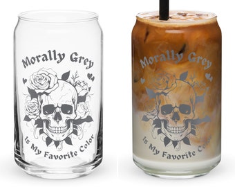 16oz Morally Grey Is My Favorite Color Can-Shaped Glass, Iced Coffee Latte Glass Cup, Bibliophile Bookworm Fantasy Dark Romance Romantasy