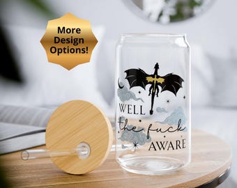 Fourth Wing Glass Tumblers With Bamboo Lid & Straw: Bookish Dragon Romantasy Reader Gifts