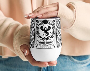 The Dragon Tarot Card Insulated Wine Tumbler: Bookish Dragon Romantasy Reader Gifts