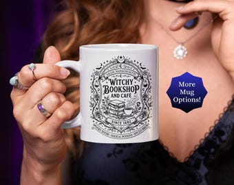 Witchy Bookshop & Café Coffee Mugs: Bookish Salem Wiccan Gothic Halloween