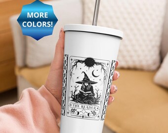 The Reader Tarot Card Insulated Tumbler With Lid & Straw: Witchy Halloween Gothic Gifts