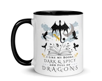 Bookish Dragons Dark Fantasy Coffee & Tea Ceramic Mug, Dragon College Rider Riding War Spicy Dark Romance Romantasy Bibliophile Bookworm
