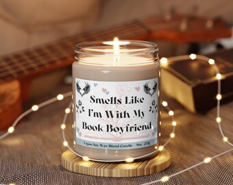 9oz Smells Like I'm With My Book Boyfriend Scented Vegan Soy Wax Candle, Book Lover Fantasy Romantasy Smut Spicy Rose Love Heart Candle Gift