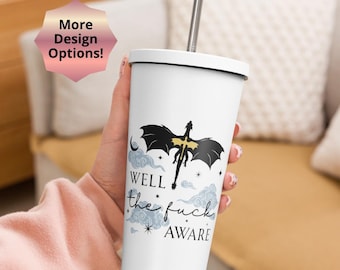 Fourth Wing Insulated Tumblers With Lid & Straw: Bookish Dragon Romantasy Reader Gifts