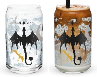 16oz Bookish Dragons Dark Fantasy Wrap Can-Shaped Glass, Iced Coffee Tumbler Cup, Dragon Rider, Riding War Spicy Romance Bookworm