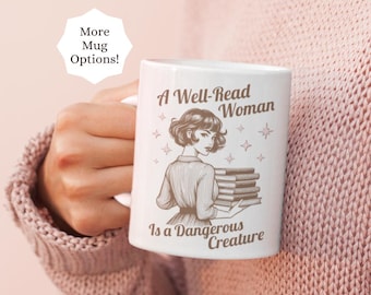 Retro A Well-Read Woman Coffee Mugs: Vintage Bookish Reader Gifts
