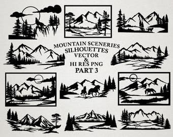 Download Mountain Scenery SVG Cut Files Mountain Scenery Silhouette ...