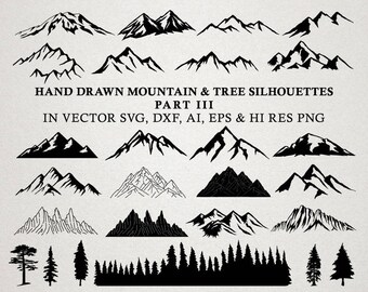 Mountain Svg Cut Files Hand Drawn Mountains Svg Trees Svg Etsy