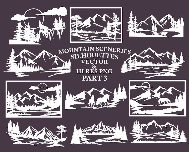 Download Clip Art Mountain Scenery Svg Cut Files Mountain Scenery Silhouette Svg Cut Files Mountain Svg Dxf Eps Png Silhouette Cricut Transfer Other Art Collectibles