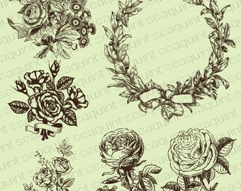 Retro Flower Clipart - Vintage Flower Illustration Clipart Clip Art PNG & Vector EPS, AI Design Elements Digital Instant Download