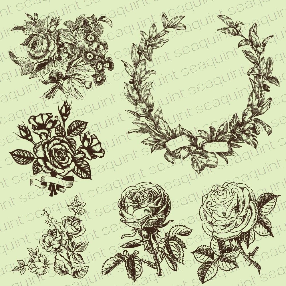 Retro Flower Clipart Vintage Flower Illustration Clipart | Etsy