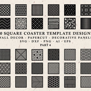 Square Coaster SVG, Coasters Stencil DXF, Circle Wall Decor, Papercut Template SVG dxf png eps ai Laser, Plasma, cnc, Cut Files for Cricut
