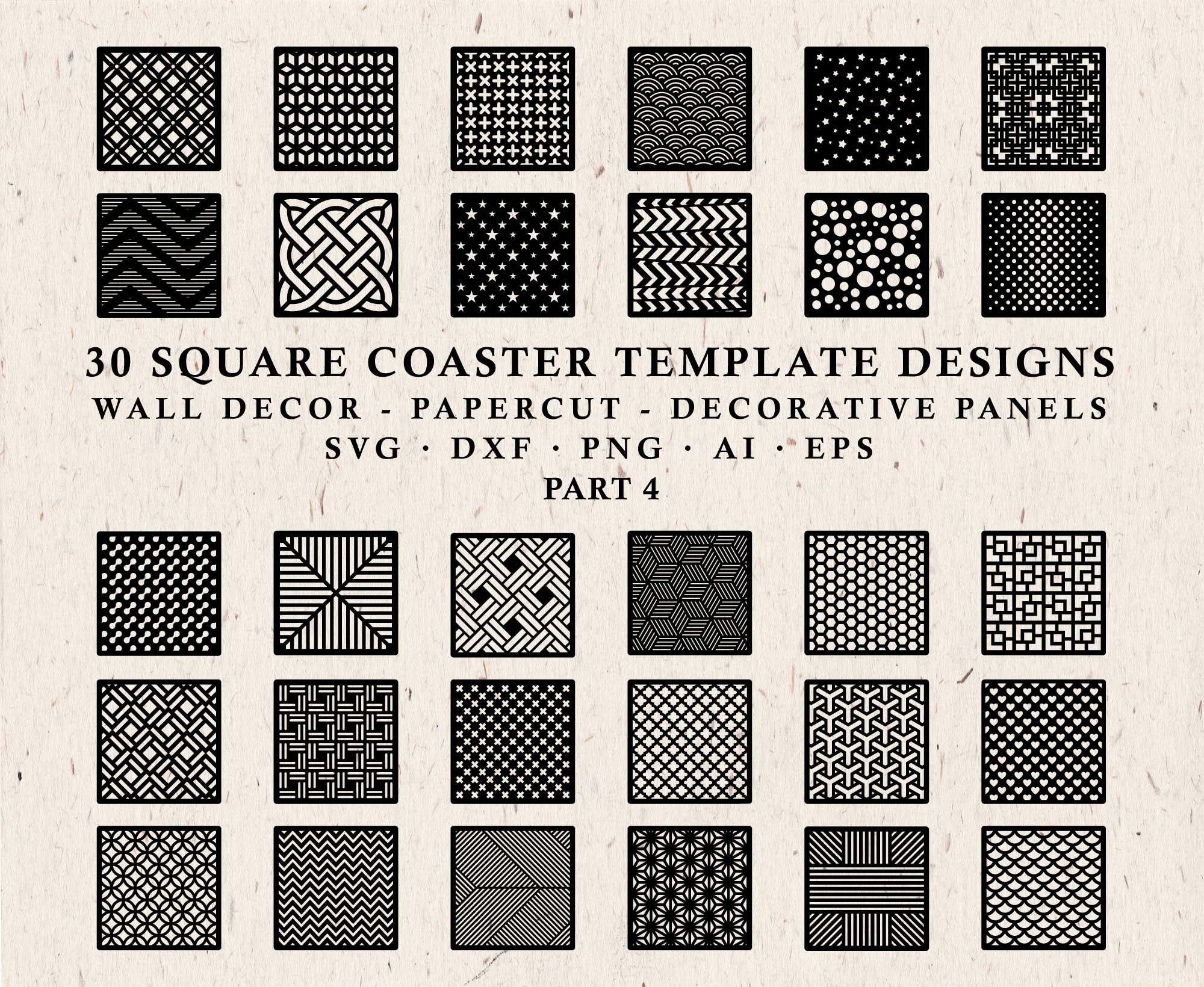 Coasters SVG Bundle. Square Coasters Designs. Laser Coasters