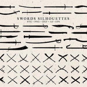 Sword Silhouettes SVG Cut Files, Sword SVG, Weapon SVG, Crossed Swords ...