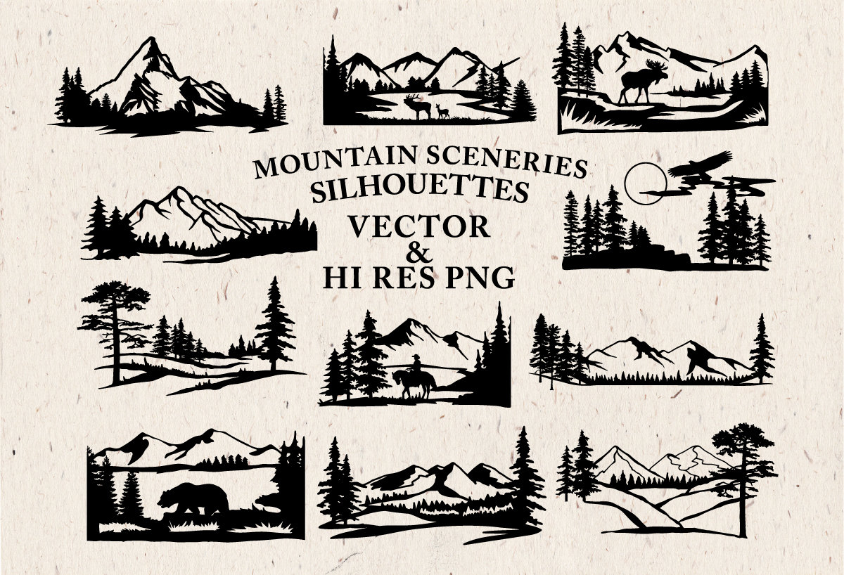 Download Mountain Scenery SVG Cut Files Mountain Scenery Silhouette ...