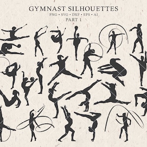 Gymnastik Silhouette SVG-Bundle - Turnerin Silhouette Clipart, Schnittdateien für Cricut und Cameo in PNG, Vektor Schneideplotter, Dxf, Eps Digital Download